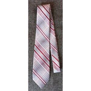 Tie 70s 80s 90s Y2K Mens Wembley Red Gray Striped 3 Wide 55 Long